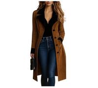 MERCH ATTIRE Gabardina larga para mujer con piel de oveja sintética, chaqueta de gamuza de piel de primera calidad, abrigo marrón, Camello y negro - Piel de ante, XXS