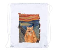 MERCHANDMANIA 1 Mochila de cuerdas cuadro arte el grito del gato gracioso risa animal playa piscina picnic excursion personalizada