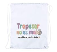 MERCHANDMANIA 1 Mochila de Cuerdas Frase Graciosa Chiste tropezar Piedra Problemas Vida Playa Piscina Picnic Excursion Personalizada