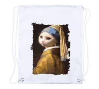 MERCHANDMANIA 3 Mochilas de Cuerdas Cuadro Arte ja Joven de la Perla Gata Gato Linda Cute Playa Piscina Picnic Excursion Personalizada