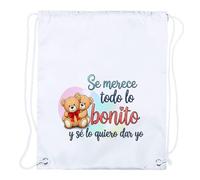 MERCHANDMANIA 4 Mochilas de Cuerdas Frase Bonita Amor Lindo Ositos Regalo San Valentin Playa Piscina Picnic Excursion Personalizada