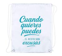MERCHANDMANIA 4 Mochilas de Cuerdas Frase Gym Gimnasio Deporte Cuando Quieres Puedes Playa Piscina Picnic Excursion Personalizada