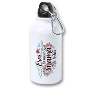 MERCHANDMANIA Bidón 400ml metálico frase bonita mejor mama del mundo dia de la madre para viaje y deporte