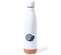 MERCHANDMANIA BIDON 750 ML ACERO INOXIDABLE CON ADORNO DE CORCHO logo psicologo psicologia mente cerebro tapon seguridad botella