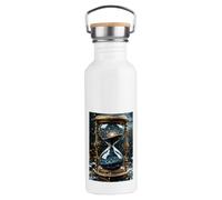 MERCHANDMANIA Bidón 750 ml acero inoxidable estilo retro reloj astrologia galaxia cosmos universo tiempo deporte deportivo botella senderismo