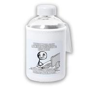 MERCHANDMANIA Bidón cristal con Funda soft shell meme frase graciosa programador nocturno ojos rojos tapon seguridad botella