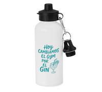 MERCHANDMANIA Bidón deportivo 600 ml acero inoxidable con chupón frase graciosa gimnasio deporte hoy cambiamos el gym por el gin botella escolar deporte bicicleta