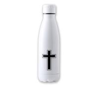 Merchandmanía Bidón Térmico aislante 500 ml acero inoxidable cruz cristiana cristo jesus hijo de dios iglesia tapon seguridad botella deportivo