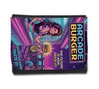 MERCHANDMANIA Billetera Billetero Arcade Burger Retro Poster Vintage Videojuegos Hombre Caballero Negro Monedero