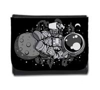 MERCHANDMANIA Billetera Billetero Astronauta café relajacion Retro Poster Espacio Luna Hombre Caballero Negro Monedero