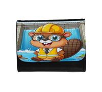 MERCHANDMANIA Billetera Billetero Castor Ingeniero profesion Animal Presa Rio Agua Unisex Negro Monedero