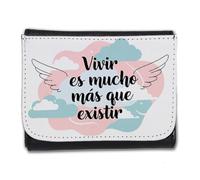 MERCHANDMANIA Billetera Billetero Frase motivadora Bonita filosófica Vivir Vida existir Hombre Caballero Negro Monedero