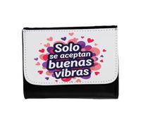 MERCHANDMANIA Billetera Billetero Frase Positiva Buenas vibras Amistad Sentimientos Unisex Negro Monedero