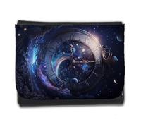 Merchandmanía Billetera Billetero Reloj astronomico Astros Estrellas Tiempo Luna Cosmos Hombre Caballero Negro Monedero