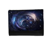 Merchandmanía Billetera Billetero Reloj astronomico Astros Estrellas Tiempo Luna Cosmos Unisex Negro Monedero