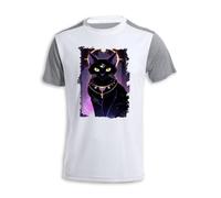 MERCHANDMANIA Camiseta A3 Bicolor Gato Negro Dios divino astrologia Brujas Magia Tshirt