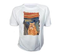 MERCHANDMANIA Camiseta A3 Cuadro Arte el Grito del Gato Gracioso Risa Animal Tshirt