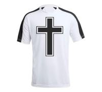 MERCHANDMANIA Camiseta A3 técnica Franja Mangas Negra Cruz Cristiana Cristo Jesus Hijo de Dios Iglesia Tshirt