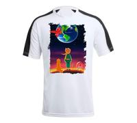 MERCHANDMANIA Camiseta A3 técnica Franja Mangas Negra el principito Luna Tierra Estrellas Universo Fantasia Zorro Tshirt