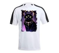 MERCHANDMANIA Camiseta A3 técnica Franja Mangas Negra Gato Negro Dios divino astrologia Brujas Magia Tshirt