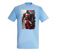 MERCHANDMANIA Camiseta Azul Cielo Caballero templario Medieval Fantasia Guerrero Claro Moda Verano Tshirt