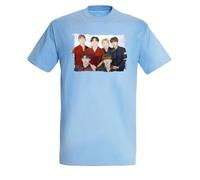 MERCHANDMANIA Camiseta Azul Cielo Chicos Cantantes Famosos Grupo Main Attraction Claro Moda Verano Tshirt