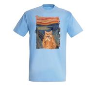 MERCHANDMANIA Camiseta Azul Cielo Cuadro Arte el Grito del Gato Gracioso Risa Animal Claro Moda Verano Tshirt