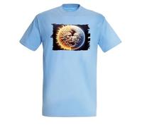 MERCHANDMANIA Camiseta Azul Cielo simbolo Sol y Luna Amor Astros astrologia Astral Claro Moda Verano Tshirt