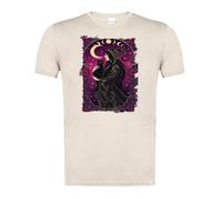 MERCHANDMANIA Camiseta Blanco Natural con Imagen a Todo Color Carta Tarot Bruja Negra Gato Luna astrologia Rosas Moda Verano Tshirt