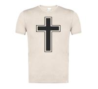 MERCHANDMANIA Camiseta Blanco Natural con Imagen a Todo Color Cruz Cristiana Cristo Jesus Hijo de Dios Iglesia Moda Verano Tshirt