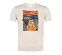 MERCHANDMANIA Camiseta Blanco Natural con Imagen a Todo Color Cuadro Arte el Grito del Gato Gracioso Risa Animal Moda Verano Tshirt