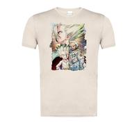 MERCHANDMANIA Camiseta Blanco Natural con Imagen a Todo Color dr Stone Anime senku Padre Astronauta Luna Moda Verano Tshirt