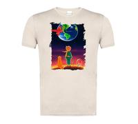 MERCHANDMANIA Camiseta Blanco Natural con Imagen a Todo Color el principito Luna Tierra Estrellas Universo Fantasia Zorro Moda Verano Tshirt