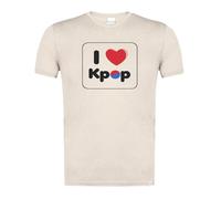 MERCHANDMANIA Camiseta Blanco Natural con Imagen a Todo Color I Love Corea Music Logo Frase Moda Verano Tshirt