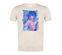 MERCHANDMANIA Camiseta Blanco Natural con Imagen a Todo Color Retro Anime Girl pixelart vaporware Estilo moe Moda Verano Tshirt