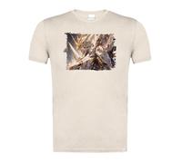 MERCHANDMANIA Camiseta Blanco Natural con Imagen a Todo Color Serie Anime Gundam Golden mechas mecas Combate Moda Verano Tshirt