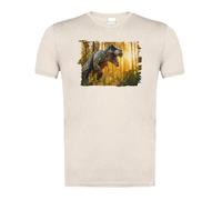 MERCHANDMANIA Camiseta Blanco Natural con Imagen a Todo Color tiranosaurus Rex Dinosaurio accion Cazador prehistoria Moda Verano Tshirt