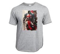 MERCHANDMANIA Camiseta Gris Mezcla Caballero templario Medieval Fantasia Guerrero Claro Moda Verano Tshirt