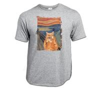 MERCHANDMANIA Camiseta Gris Mezcla Cuadro Arte el Grito del Gato Gracioso Risa Animal Claro Moda Verano Tshirt