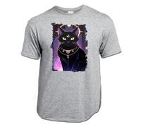 MERCHANDMANIA Camiseta Gris Mezcla Gato Negro Dios divino astrologia Brujas Magia Claro Moda Verano Tshirt
