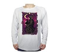 MERCHANDMANIA Camiseta Manga Larga A3 Carta Tarot Bruja Negra Gato Luna astrologia Rosas Tshirt
