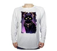 MERCHANDMANIA Camiseta Manga Larga A3 Gato Negro Dios divino astrologia Brujas Magia Tshirt