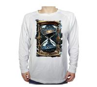 MERCHANDMANIA Camiseta Manga Larga A3 Reloj astrologia Galaxia Cosmos Universo Tiempo Tshirt