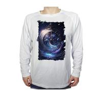 MERCHANDMANIA Camiseta Manga Larga A3 Reloj astronomico Astros Estrellas Tiempo Luna Cosmos Tshirt