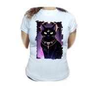 MERCHANDMANIA Camiseta Mujer A3 Gato Negro Dios divino astrologia Brujas Magia Woman Tshirt