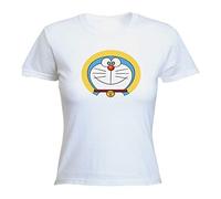 MERCHANDMANIA Camiseta Mujer Gato Azul Serie NIÑOS Woman Tshirt