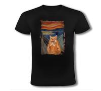 MERCHANDMANIA Camiseta Negra Cuadro Arte el Grito del Gato Gracioso Risa Animal Moda Verano Tshirt