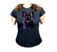 MERCHANDMANIA Camiseta Negra Mujer Gato Negro Dios divino astrologia Brujas Magia Oferta Tshirt