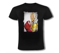 MERCHANDMANIA Camiseta Negra Saitama puño One Punch Man Lucha Combate peleas Moda Verano Tshirt