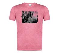 MERCHANDMANIA Camiseta Roja Mezcla con Imagen en tonalidades Negras tiranosaurus Rex Dinosaurio accion Cazador prehistoria Moda Verano Tshirt